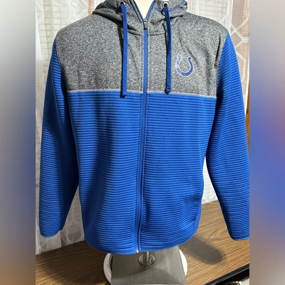 NFL TEAM Apparel Indianapolis Colts Blue and Gray Zip-Up Hoodie 27”L 23” p2p
